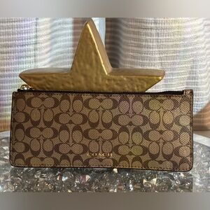 Coach Tan and Brown Signature Slim Zip Wallet